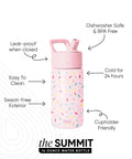 Keep Things Chill In Backpacks With This Kid Approved Confetti Insulated Water Bottle Packed With A Leak Proof Straw Lid And Double Wall Stainless Steel Build For Little Ones 14 Oz, pink 14 oz bottle with sprinkles, leak-proof lid, and cupholder friendly.