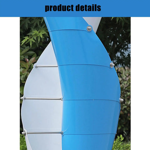 Close-up of blue and white blades of 20000W Vertical Wind Turbine Kit For Home Power Generation 12V Genny Electricity Producer Equipment