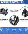 Product details of Roadside Ready Tire Repair Kit With Screw In Tubeless Plugs In 2 Sizes, showing rubber material and pointed top glue.