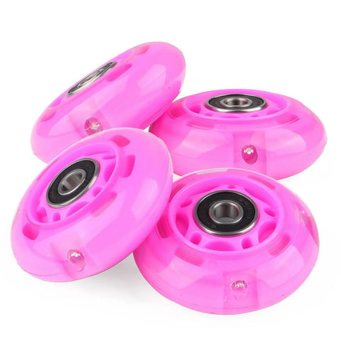 LED Light Up Inline Skate Wheels With Bushings For Kids And Beginners Set Of 64mm 70mm 72mm 76mm And 80mm Soft 85 88A Pink