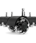 Dual Rubber Office Chair Wheels Two Inch Set Of Five Heavy Duty Casters Support Up To 2200 Pounds Quiet Rolling For Hardwood Floors And Carpets Universal Fit Seven Sixteenths By Seven Eighths Inch Black, front view of set showing wheel design and stems.