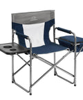 Foldable Cooler Chair With Attached Side Table For Camping Hiking And Backpacking Keeps Drinks Cold With Detachable Insulated Cooler Ergonomic Padded Armrests And A Folding Table For Campsites Navy, front view