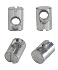 Top Shelf Cross Dowel Barrel Nuts M6 X 14 Millimeter Zinc Plated Furniture Hardware Connectors shown from various angles.