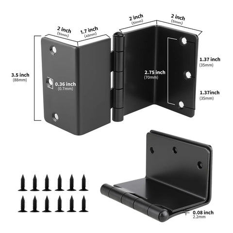 Swing Clear Offset Door Hinges For Wider Openings 3.5 Inch With One Quarter Inch Radius Full Mortise Matte Black 3 Pack Heavy-Duty Door Hardware Set For Commercial And Residential Doors By Goldenwarm displaying detailed measurements and included screws.