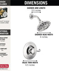 Esato 14 Series Single Handle Chrome Shower Faucet Kit With 5 Spray H2Okinetic PowerDrench Shower Head dimensions shown