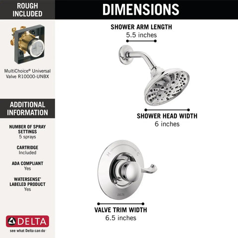 Esato 14 Series Single Handle Chrome Shower Faucet Kit With 5 Spray H2Okinetic PowerDrench Shower Head dimensions shown