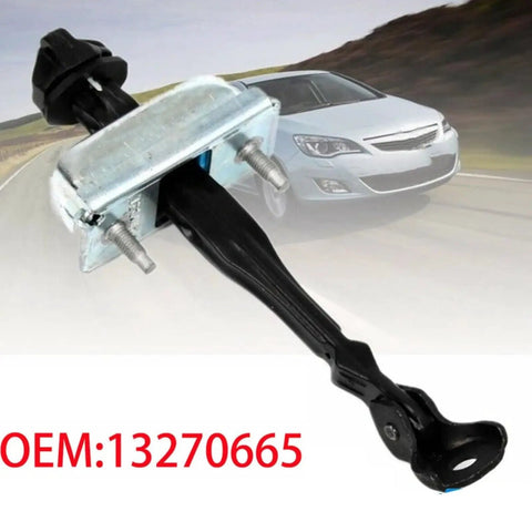Close-up of Vauxhall Astra J Door Hinge Replacement Set Front Right And Left with car background, OEM 13270665.