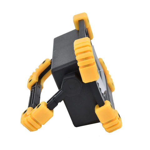 YWBL-WH Mini COB Emergency Flood Light, 6-Angle Adjustable Stand with yellow rubber grips for stable positioning.
