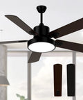 52 Inch Ceiling Fan With Light And Remote For Indoor Outdoor Use Matte Black Finish With Aged Walnut Blades Reversible DC Motor
