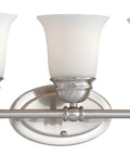 Bella Bath Light In Brushed Nickel 6.5 Inch Depth By 31 Inch Wide By 9 Inch High Etched Glass Reversible Mounting Up Or Down A19 Bulb Not Included