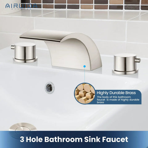 Waterfall Roman Tub Faucet With 3 Hole Widespread Mount, Dual Handle Bath Filler With Brushed Nickel Finish