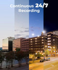 Image showing time lapse of a cityscape from day to night, illustrating 24/7 recording feature of 4K Ultra HD PoE Security Camera System.