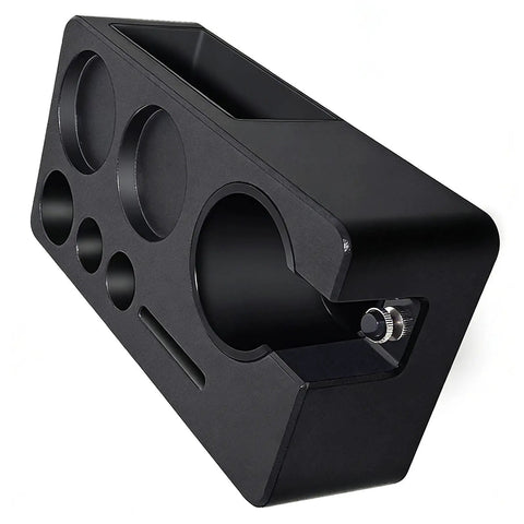 Solid Coffee Tamper Holder Built From Shock Absorbent Abs Material For No Fuss Daily Brewing Portable Countertop Tamping Station with multiple compartments.