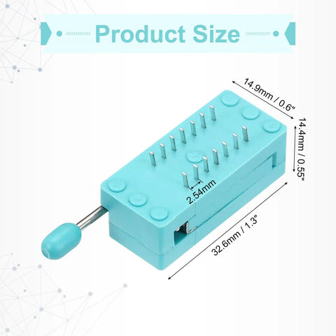 6 Pack Universal ZIF IC Test Socket 14 Pin 2.54mm Pitch DIP Socket for Microcontrollers Chips and Breadboards product size