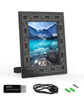 Hidden WiFi Spy Camera Photo Frame 1080P with accessories, featuring mountain scene image; for home or office use.