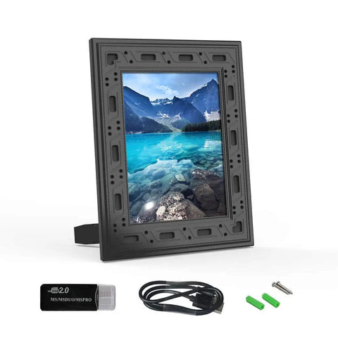 Hidden WiFi Spy Camera Photo Frame 1080P with accessories, featuring mountain scene image; for home or office use.