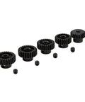 5 Pack Steel Pinion Gears 48P 3.175mm Shaft Set 23T 24T 25T 26T 27T For 1/8 Inch RC Motors Hardened Steel Durable Pinions Great For Arrma HPI Kyosho