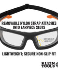 Pro Full-Frame Safety Glasses With Removable Gasket, ANSI Z87.1 Plus, clear lenses, nylon strap, and non-slip fit visible