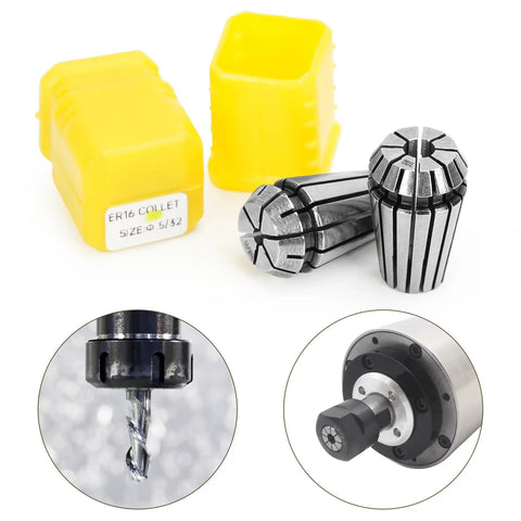 Twelve Piece ER16 Spring Collet Set For CNC Engraving Machines, Pro Grade Milling Drilling Tapping Collets, Includes Twelve Sizes From One Quarter To Eleven Thirty Seconds, Ideal For Boring And Spindle Engraving, ER16 collets in yellow cases