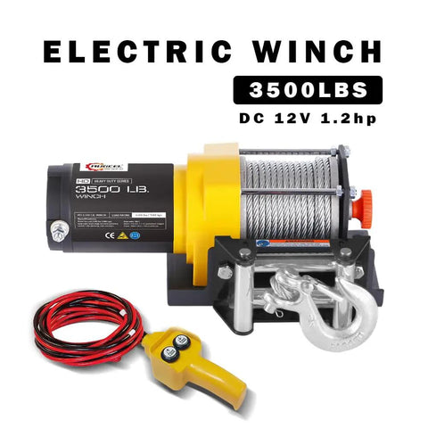 3500Lb ATV UTV Electric Winch With Roller Fairlead And Mount Plate Low Amp 12V DC Motor Freespooling Clutch 1 Stage Planetary Gear Heavy Duty Recovery Winch For Jeeps Trucks Boats And Multi Purpose Trailers with cable and remote