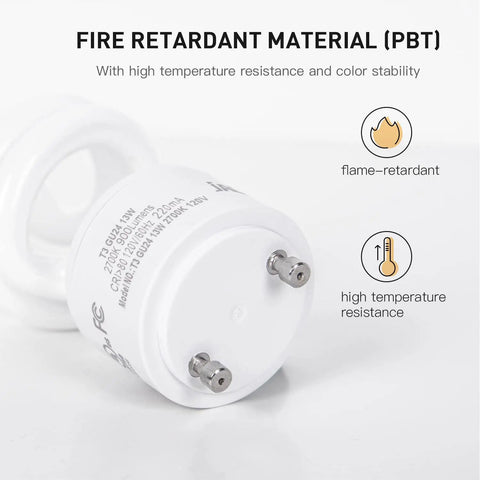 UL Listed GU24 CFL Light Bulbs, T3 13W 2700K Warm White, 900 Lumen Spiral CFL, Fire Retardant PBT Housing detail