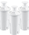 Brita And Mavea Compatible Water Filter Replacement Pack For Pitchers And Dispensers, three white filters, vertical view