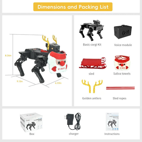 Dope Robotic Dog Kit for Teens and Adults Voice and App Control Programmable Open Source Coding STEM DIY Project ESP32 Bionic Quadroped With 12 DOF Servos and 1 DOF Camera Realistic Movements and Easy Learning, assembled kit with box and charger