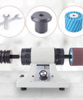 Heavy Duty Electric Leather Edge Burnishing Machine With Variable Speed Dial Up To 8000 Rpm and Sturdy Rosewood Buffing Bits visible from the side.