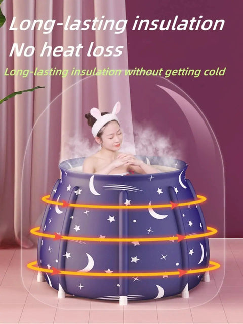 Foldable Portable Bathtub With Thickened Insulation And Double Drainage For Small Spaces, showing heat retention in use