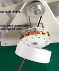 Mini 50W Low-Speed Water Turbine Generator For Off-Grid Power, showing silent belt drive and iron core, eco friendly