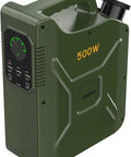 Portable Power Station 500Wh Lifepo4 Solar Generator With 500W Pure Sine Wave AC Outlet And 60W USB C PD Quick Charge For Camping Rv And Home Blackouts in green, showcasing control panel and handle.