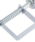 Close-up of Beefed Up 4 Inch Gate Caster Wheel Set With Spring Loaded Swivel showcasing steel spring and mounting bracket.