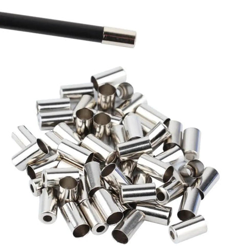 50 Pack Bike Cable End Caps And Brake Cable Ends Aluminum Alloy Crimps For Road And Mountain Bikes shown in silver
