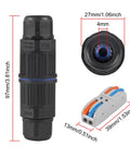 IP68 Outdoor Waterproof Junction Box For 2 Way Cable Connector Quick Screwless Installation External Sleeve Coupler For AWG 28 To 12 Wires shown with dimensions