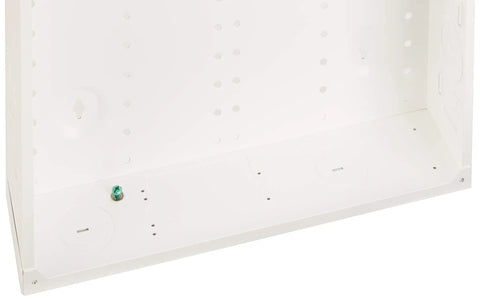Bottom view of 21-Inch SMC Structured Media Enclosure Only, Model 47605-21E, White, showing rack-ready slots, sheetrock depth marks