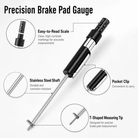Heavy Duty Brake Pad Thickness Gauge With Slim Probe For Quick No Wheel Removal Checks Precise Millimeter Scale For Internal And External Pads Slick No Sweat Brake Diagnostics Tool