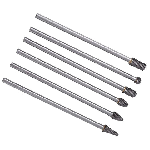 Badass Six Piece Tungsten Carbide Rotary Bit Set, Knuckle Buster Port And Polish Kit For Cylinder Heads, 6Mm Shank milling burrs.