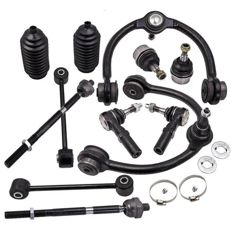 Black Sealed Front Suspension Kit For Jeep Grand Cherokee 2005 To 2010 With Inner Outer Upper Lower Arms And Ball Joints Plus Mounting Hardware Bushings For Smooth Ride, black steel parts and boots