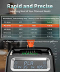 Digital display showing melting times for different materials with the Filament Splicer And Connector Kit With 200 Pcs PTFE Sleeves.