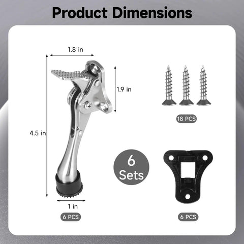 Dimensions of 6 Pack Built Tough Heavy Duty Zinc Alloy Door Stop Set With Foot Operated Action And Spring Return