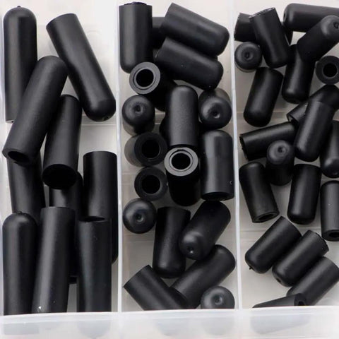 80 Piece Rubber Vacuum Line Cap Assortment Kit For Carburetor Manifold Sealing Repair With 6 Diverse Hose Sizes Including Block Off Plugs To Fix And Seal Air Leaks Quickly And Effortlessly. Black rubber vacuum line caps in assorted sizes for carburetor manifold sealing