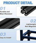 Built Tough As Nails Beefy T Slot 4040 Aluminum Extrusion Pro Pack 200 mm with details on durability, lightweight, and easy installation.