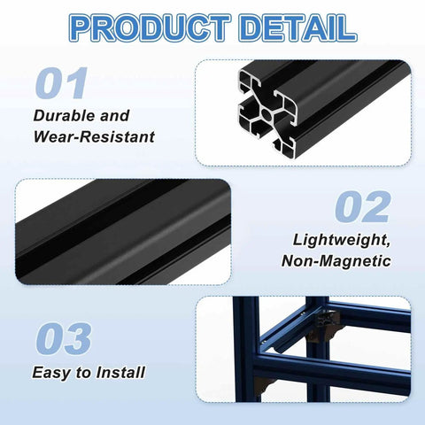 Built Tough As Nails Beefy T Slot 4040 Aluminum Extrusion Pro Pack 200 mm with details on durability, lightweight, and easy installation.