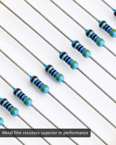 ELEGOO 525-piece resistor kit; blue metal-film axial resistors with multicolor bands