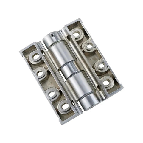 Tough As Nails Zinc Alloy Adjustable Limit Gate Hinge Reinforced With A Thickened Heavy Duty Frame For Ridiculously Smooth Self Closing Door Swing And Lock close-up view of hinge with metallic finish