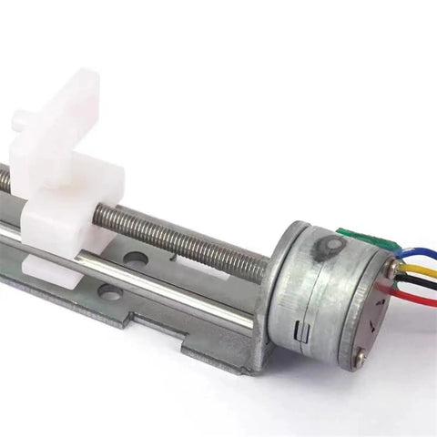 Compact 80 Millimeter Stroke Micro Linear Stepper Motor With 5V 2 Phase 4 Wire Lead Screw Actuator side view on a white background.