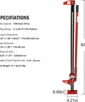 60 Inch Ratcheting Off Road Utility Jack With 7000 Lb Capacity shown with specifications and dimensions.