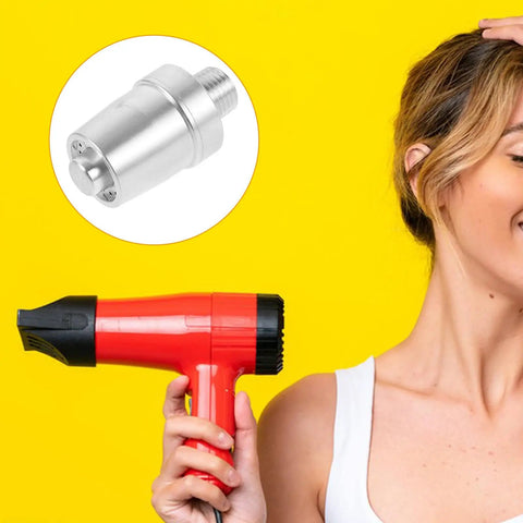 Heavy Duty Silver Aluminum Alloy Blower Drying Nozzle For Compressed Air Equipment with a red hair dryer in hand.