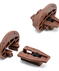 Game Changer Three Pack Plastic Center Mount Drawer Track Glides For Smooth Cabinet Repair And Zero Sweat Install With Heavy Duty Build And Rock Solid Everyday Performance - Brown polypropylene glides from different angles.