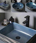 UYTROPLK Bathroom Vessel Sink Small Oval Ceramic Outdoor Indoor Bathroom Vintage Pedestal Basin with Accessories Patio Washbasin Bathroom Sink in elegant blue design.